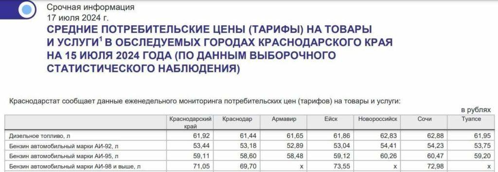 В пик турсезона подняли цены на бензин в Краснодарском крае