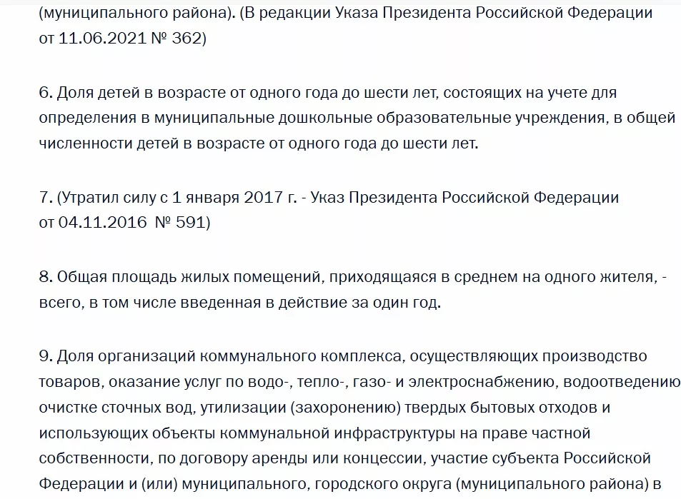 Список критериев оценки эффективности органов власти, за несоблюдение. 