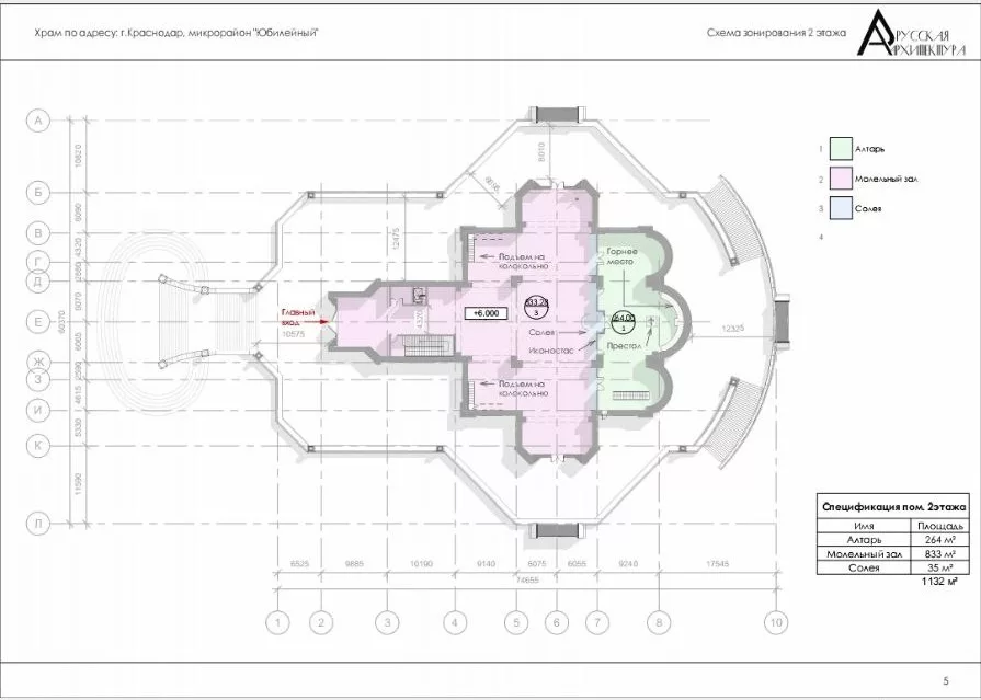 Планировка второго этажа в эскизном проекте храма в ЮМР Краснодара. 