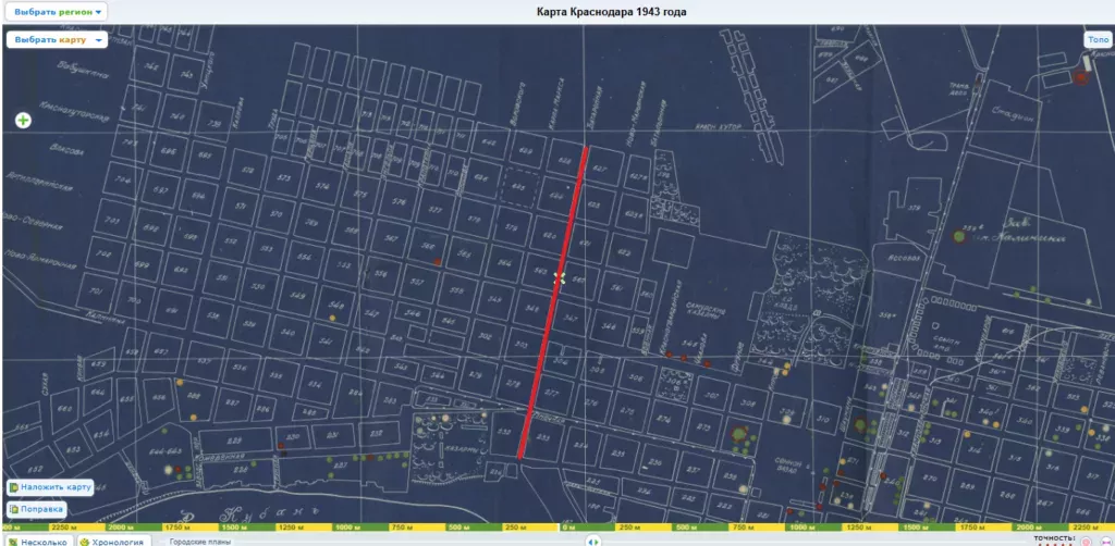 Улица Батарейная на карте Краснодара 1943 года.