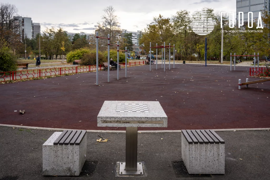 Жители Краснодара играют в шахматы на открытом воздухе. 