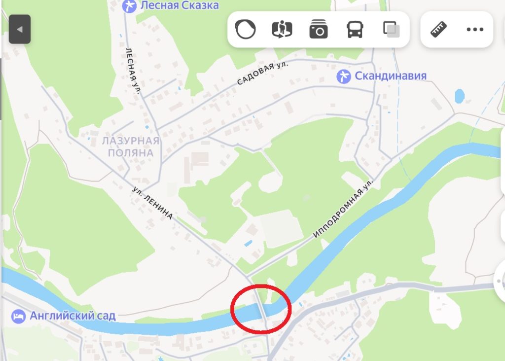 Рухнувший мост в Лермонтово на карте