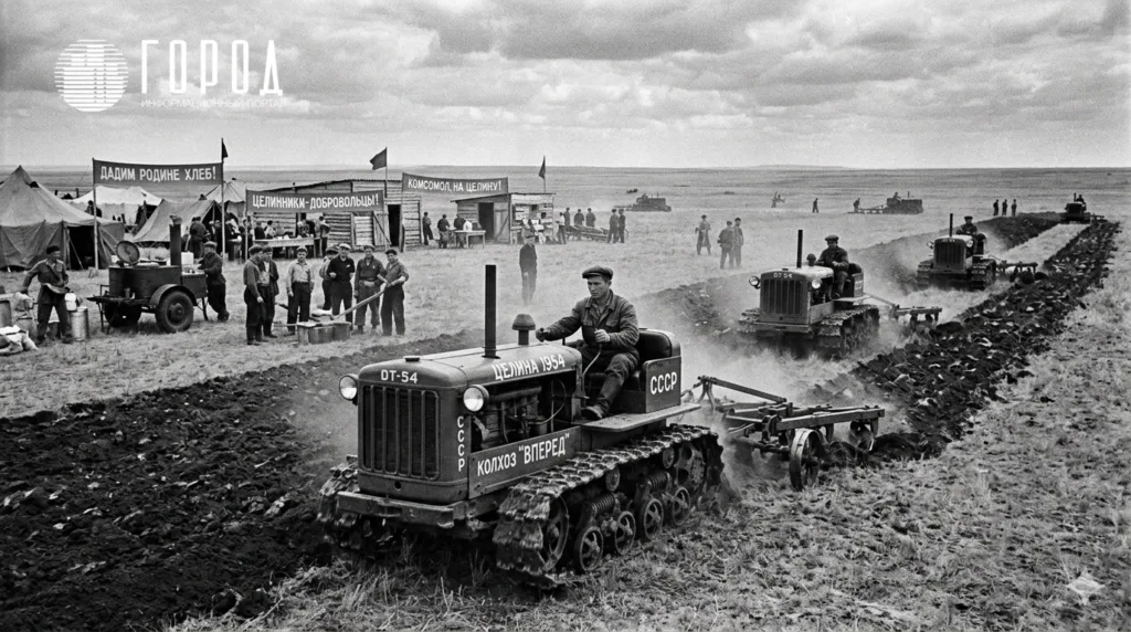 Трактора пашут целину в СССР