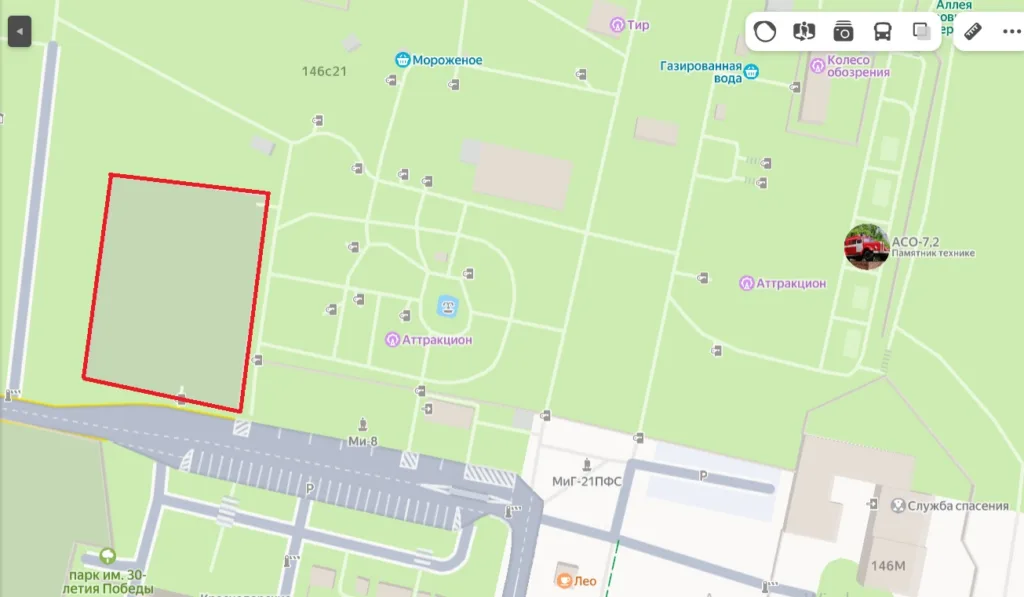 Площадка для занятия пляжными видами спорта Краснодара на карте парка 30-летия Победы