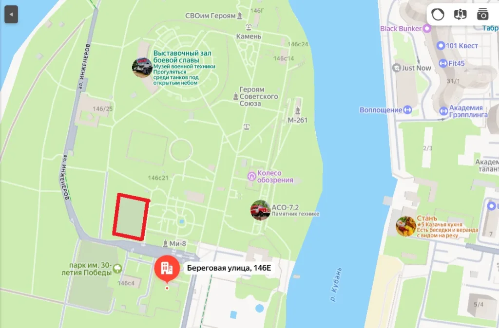 карта стадиона для занятий пляжными видами спорта в Краснодаре