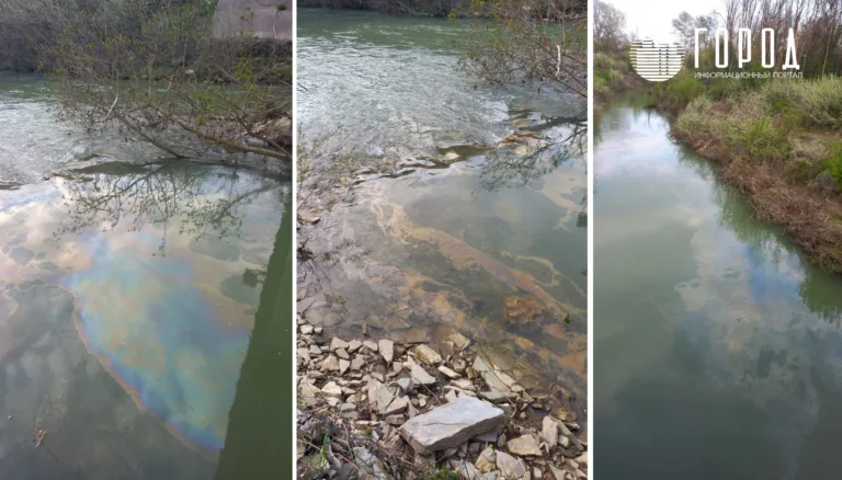 В Краснодарском крае реку Абин покрыло плёнкой нефтепродуктов
